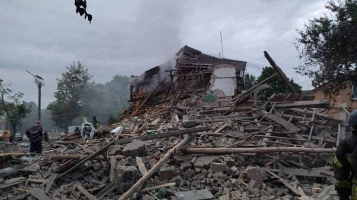 Emergency crew work amidst collapsed building site in Chuhuiv Town, Kharkiv, Ukraine, in this handout image obtained by REUTERS on July 16, 2022. State Emergency Service of Ukraine/Handout via REUTERS THIS IMAGE HAS BEEN SUPPLIED BY A THIRD PARTY. MANDATO