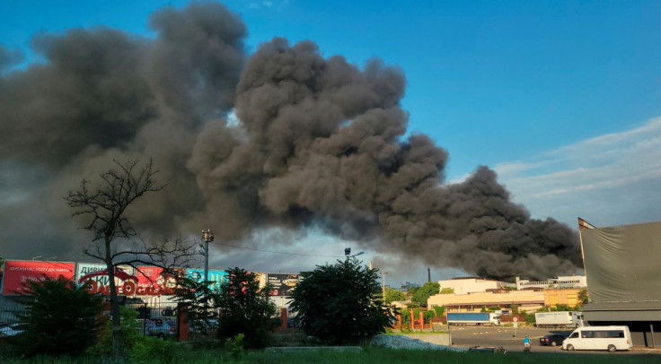 Smoke billows above buildings, as Russia's invasion of Ukraine continues, in Odesa, Ukraine, in this handout image released on July 16, 2022. State Emergency Services of Ukraine/Handout via REUTERS