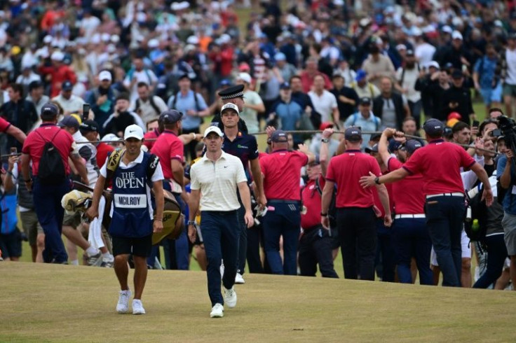 Rory McIlroy walks up the 18th at St Andrews during his final round in the British Open on Sunday