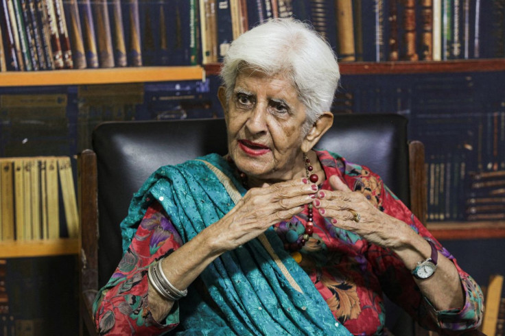 Reena Varma, 92-year-old Indian citizen born in Pakistan, who after 75 years came to visit her ancestral home and school, speaks during an interview with Reuters, in Lahore, Pakistan July 16, 2022.