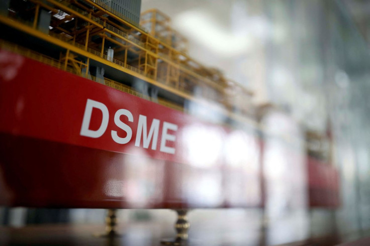 The name of Daewoo Shipbuilding & Marine Engineering Co is seen on a replica ship displayed at its building in Seoul, South Korea, March 24, 2017.   