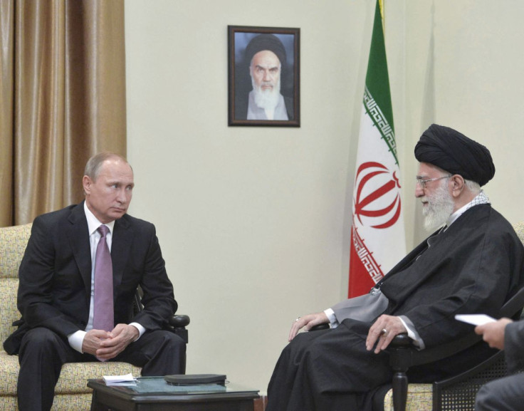 Russia's President Vladimir Putin (L), who arrived to attend the Gas Exporting Countries Forum (GECF), meets with Iran's Supreme Leader Ayatollah Ali Khamenei in Tehran, Iran, November 23, 2015. 