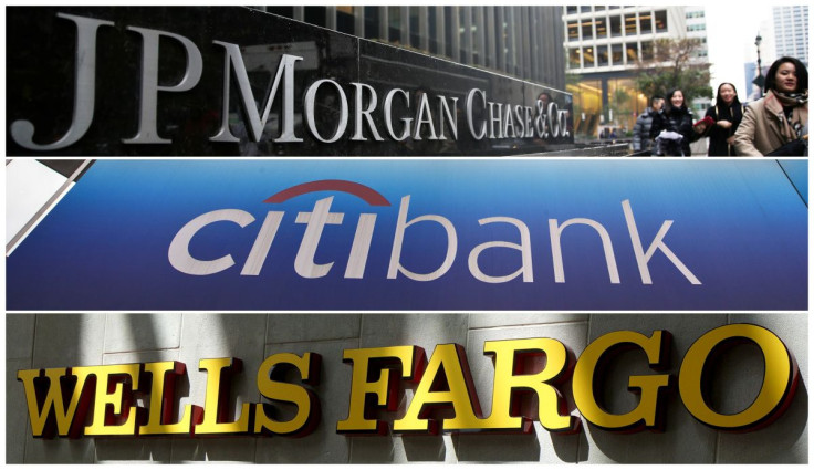 FILE PHOTOS: Signs of JP Morgan Chase Bank, Citibank and Wells Fargo & Co. bank are seen in this combination photo from Reuters files.   
