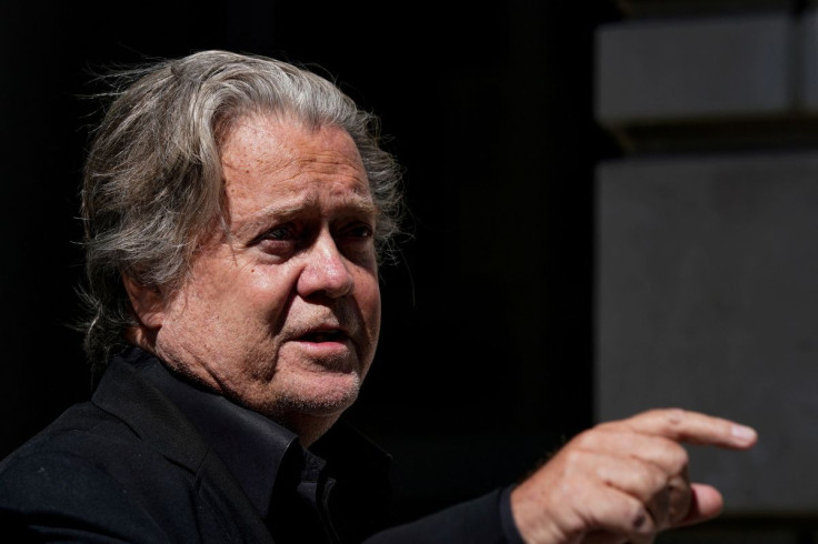 Steve Bannon, talk show host and former White House advisor to former U.S. President Donald Trump, speaks to reporters before entering U.S. District Court in Washington, U.S., June 15, 2022. 
