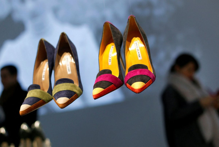 Shoes designed by Manolo Blahnik are displayed during the Fall 2014 collection at New York Fashion Week February 9, 2014.