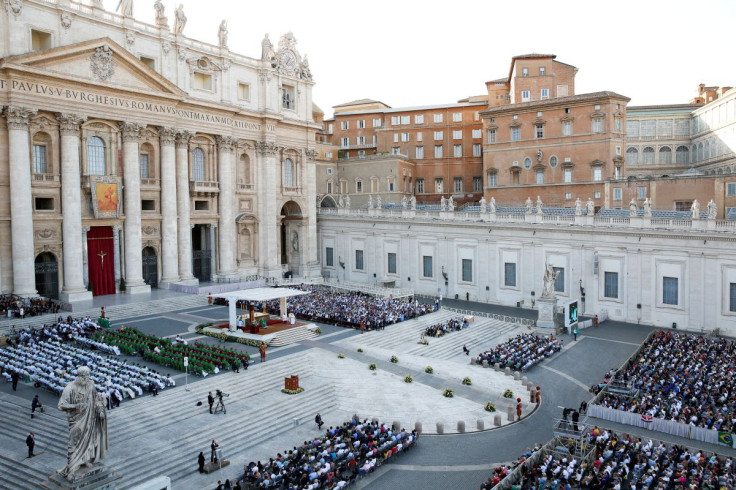 A general view is seen as Pope Francis holds a mass in St. Peter's Square for the World Meeting of Families at the Vatican, June 25, 2022.