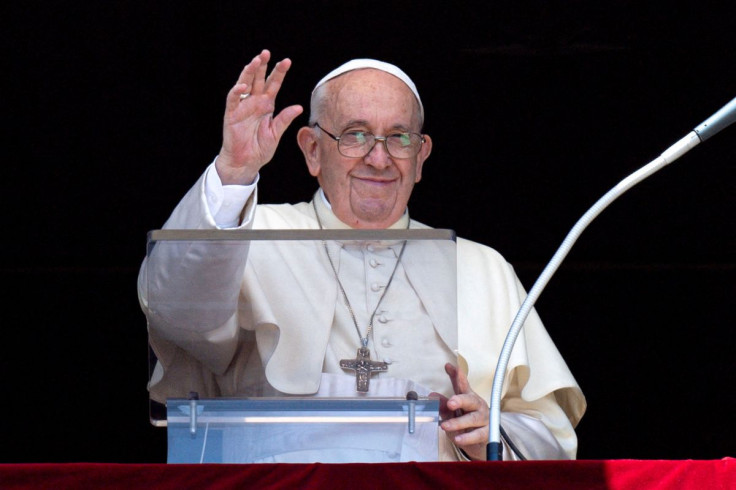 Pope Francis waves as he leads the Angelus prayer from his window, at the Vatican July 17, 2022. Vatican Media/ÂHandout via REUTERS