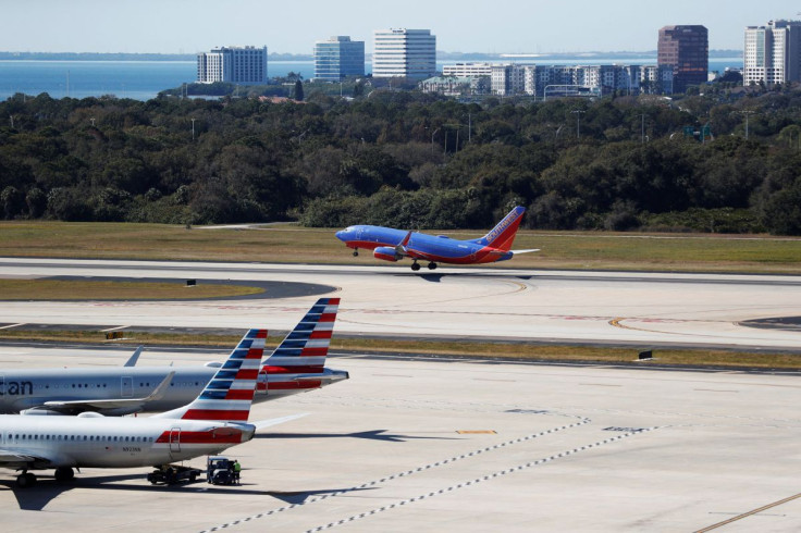 A Southwest airplane takes off at the Tampa International Airport