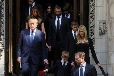 Former U.S. President Donald Trump, his wife Melania, his daughter Ivanka and her husband Jared Kushner leave St. Vincent Ferrer Church during the funeral of Ivana Trump, socialite and Trump's first wife, in New York City, U.S., July 20, 2022.  