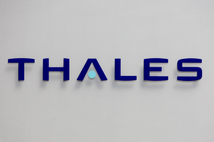 The logo of French defence and electronics group Thales is seen at the company's headquarters in Neuilly, near Paris, May 20, 2008.