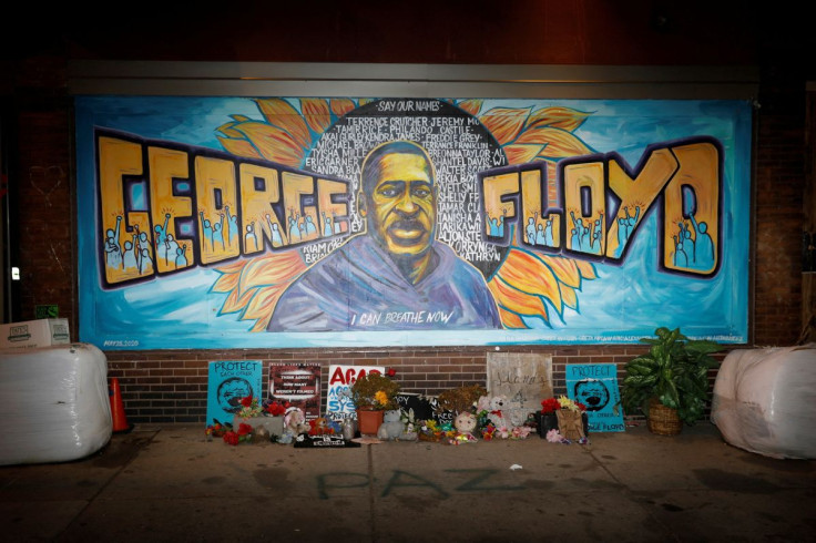 A view of the George Floyd mural at 38th Street and Chicago Avenue a day before opening statements in the trial of former police officer Derek Chauvin, who is facing murder charges in the death of George Floyd, in Minneapolis, Minnesota, U.S., March 28, 2