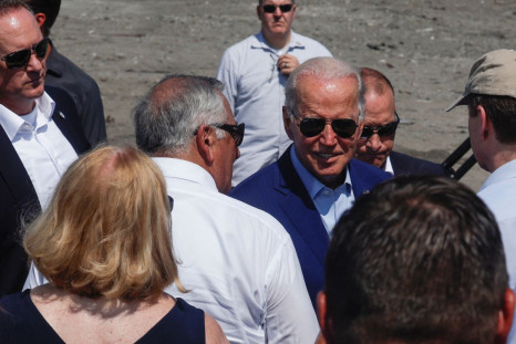 U.S. President Joe Biden speaks to people after delivering remarks on climate change and renewable energy at the site of the former Brayton Point Power Station in Somerset, Massachusetts, U.S. July 20, 2022. Picture taken July 20, 2022. 