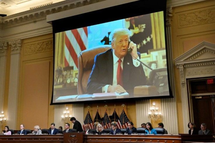 A picture of former US president Donald Trump is seen on a screen during a hearing of the House committee investigating the January 6 assault on the Capitol