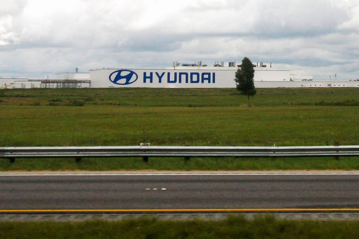 A Hyundai auto plant is seen from inside a Greyhound bus outside of Montgomery, Alabama, U.S., August 13, 2008. 