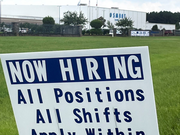 A sign advertising jobs stands near the SMART Alabama, LLC auto parts plant and Hyundai Motor Co. subsidiary, in Luverne, Alabama U.S. July 14, 2022. 