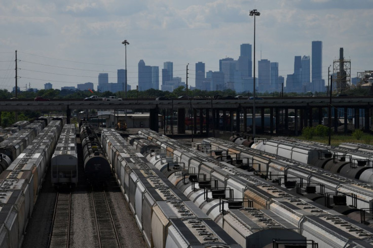 The Houston skyline is seen beyond a railroad yard by the Houston Ship Channel in Houston, Texas, U.S., May 5, 2019.