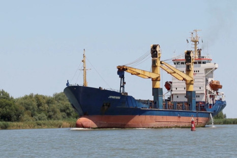 A Cargo ship sails through Bystre rivermouth, which connects the Black Sea and Danube, at a location given as Izmail district of Odesa region, Ukraine in this screen grab obtained from a handout video released on July 15, 2022. Operational Command South p