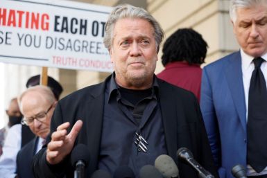 Former U.S. President Donald Trump's White House chief strategist Steve Bannon speaks as he departs after he was found guilty during his trial on contempt of Congress charges for his refusal to cooperate with the U.S. House Select Committee investigating 