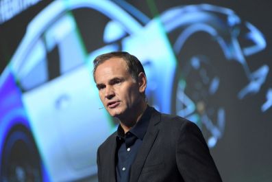Oliver Blume, CEO of luxury car manufacturer Porsche AG, speaks at the Automobilwoche car summit in Ludwigsburg, Germany, November 10, 2021. 