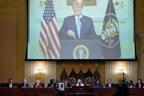 A video of former US president Donald Trump is displayed on a screen during a hearing by the House committee investigating the January 6 attack on the US Capitol