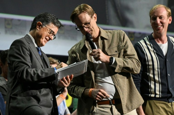 US comedian Stephen Colbert hosted Comic-Con's "The Lords of the Rings: The Rings of Power" presentation with co-creators JD Payne and Patrick McKay