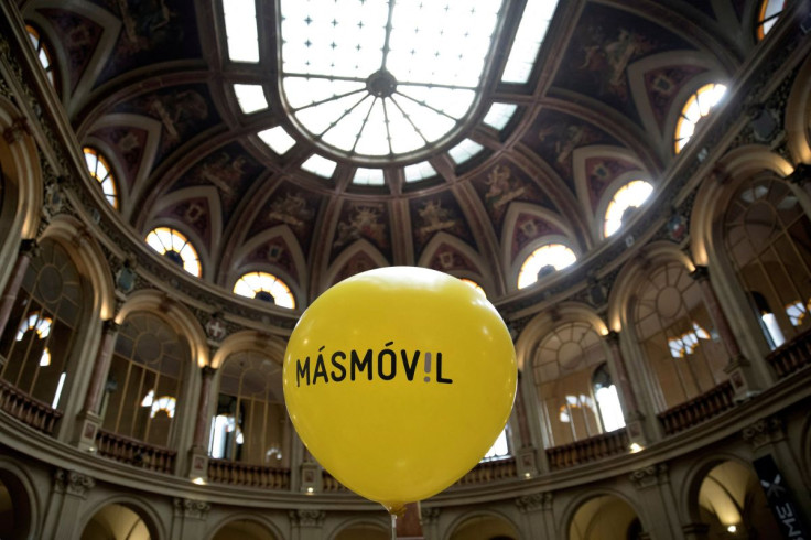 A balloon with the logo of MasMovil is seen during its bourse debut in Madrid, Spain, July 14, 2017.
