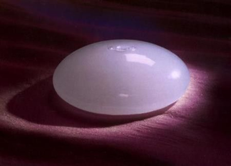 A saline-filled breast implant manufactured by Mentor Inc. of Santa Barbara, California is shown in this undated file photograph.
