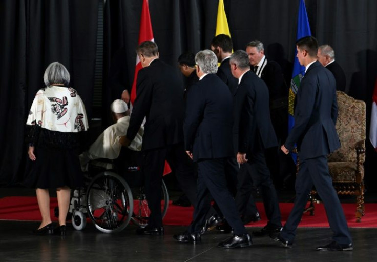 Pope Francis leaves after a welcoming ceremony at Edmonton International Airport in Alberta Providence, Canada, on July 24, 2022