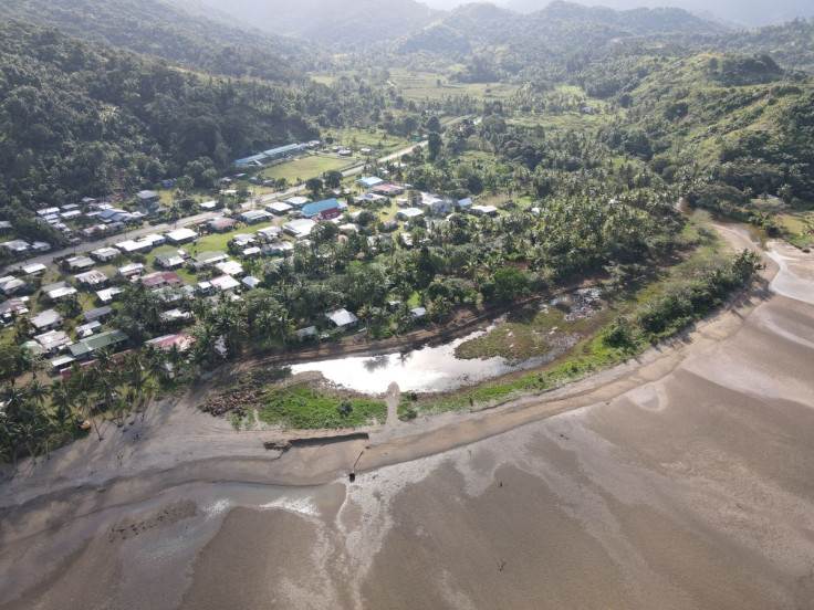 An aerial view shows Namatakula village behind the eroded beach, in Namatakula, Coral Coast, Fiji July 9, 2022.