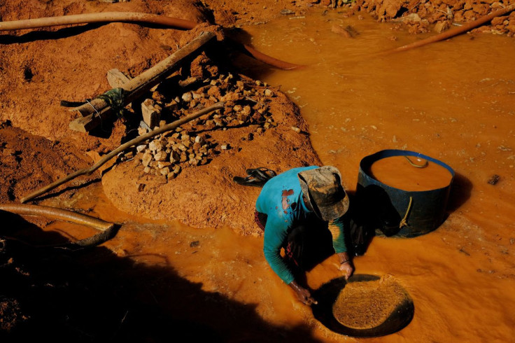 A wildcat gold miner, or garimpeiro, uses a basin and mercury to pan for gold at a wildcat gold mine, also known as a garimpo, at a deforested area of the Amazon rainforest near Crepurizao, in the municipality of Itaituba, Para State, Brazil, August 5, 20