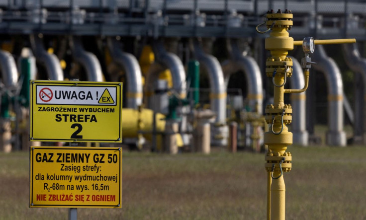 Warning signs are pictured in front of the gas compressor station, a part of Polish section of the Yamal pipeline that links Russia with western Europe which is owned by a joint venture of Gazprom and PGNiG but it is operated by Poland's state-owned gas t