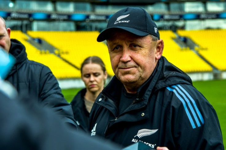 New Zealand's head coach Ian Foster talks to reporters after All Blacks training in Wellington on Tuesday