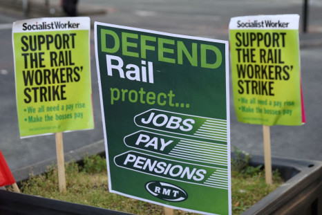 Placards are seen near a union picket line on the first day of a national rail strike at Manchester Piccadilly Station in Manchester, Britain, June 21, 2022. 