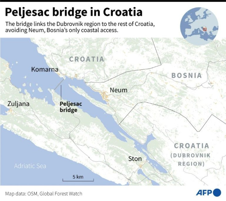 Map locating the Peljesac Bridge