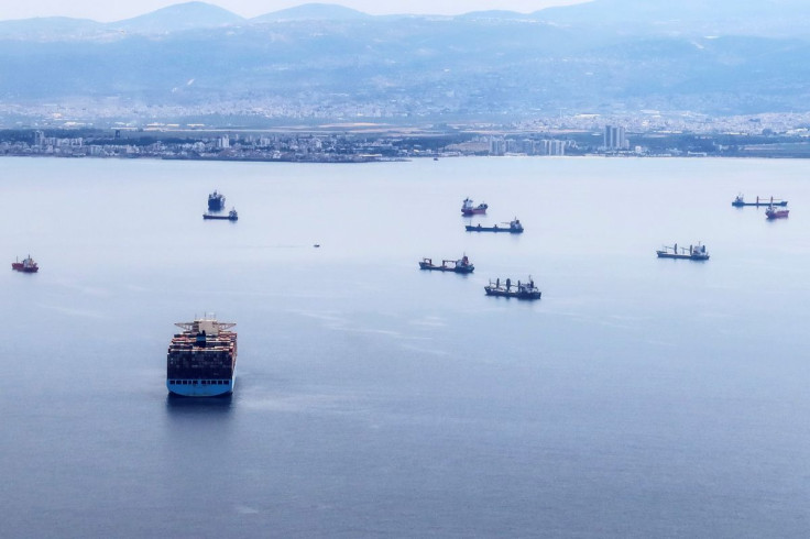 Ships wait in line by Haifa bay in the Mediterranean sea, in Israel May 9, 2022. Picture taken May 9, 2022. 