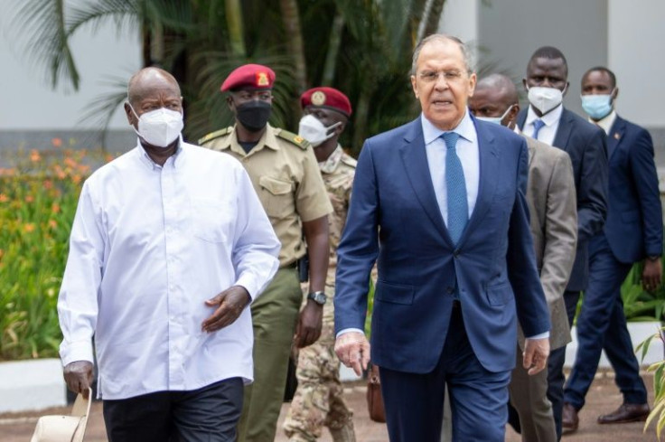 Ugandan President Yoweri Museveni (left) held talks with visiting Russian Foreign Minister Sergei Lavrov
