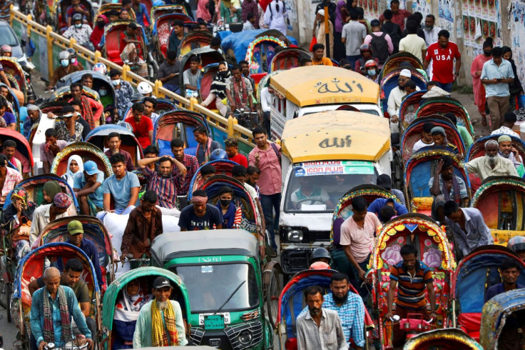 Vehicles are stuck in traffic in the afternoon in Dhaka, Bangladesh, June 8, 2022. 
