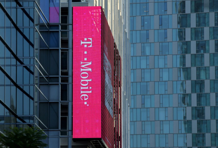 A T-Mobile logo is advertised on a building sign in Los Angeles, California, U.S., May 11, 2017.