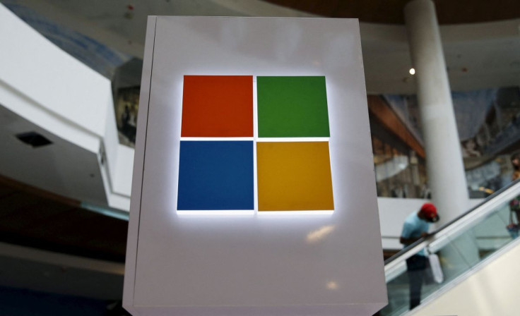 A Microsoft logo is seen at a pop-up site at Roosevelt Field in Garden City, New York July 29, 2015. 