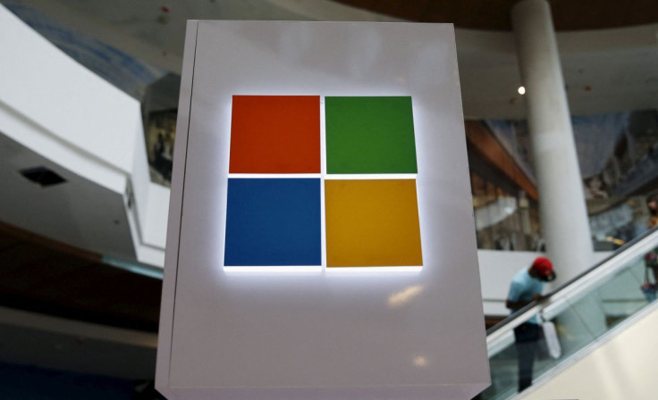 A Microsoft logo is seen at a pop-up site at Roosevelt Field in Garden City, New York July 29, 2015.