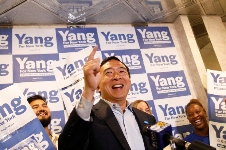 Andrew Yang, Democratic candidate for New York City Mayor, speaks during a campaign appearance in Brooklyn, New York, U.S., June 21, 2021.  