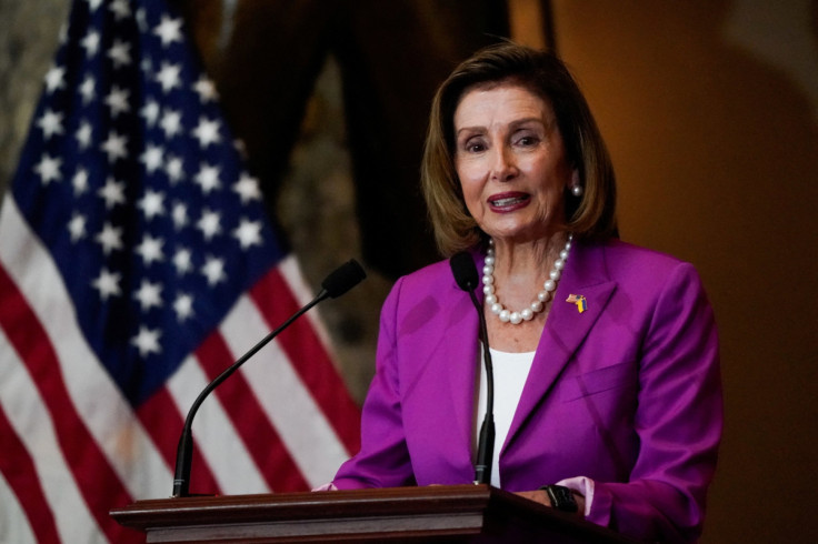 U.S. House Speaker Nancy Pelosi (D-CA) speaks during a statue dedication ceremony honoring Amelia Earhart at the U.S. Capitol in Washington, U.S., July 27, 2022. 