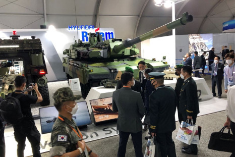 A K2 Black Panther tank manufactured by South Korea's Hyundai Rotem is displayed at the Seoul International Aerospace & Defense Exhibition, Seoul, South Korea, October 20, 2021. 