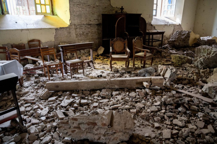 A view of a damaged church in the aftermath of an earthquake in Tayum, Abra province, Philippines, July 28, 2022. 