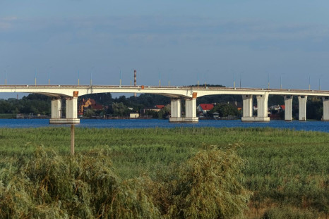 A view of the Antonivskyi bridge across Dnipro river in the Russia-controlled Kherson region of southern Ukraine, July 23, 2022.  