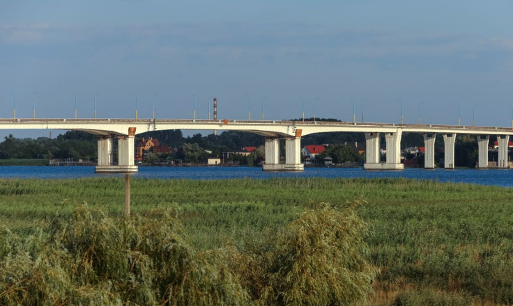 A view of the Antonivskyi bridge across Dnipro river in the Russia-controlled Kherson region of southern Ukraine, July 23, 2022.  