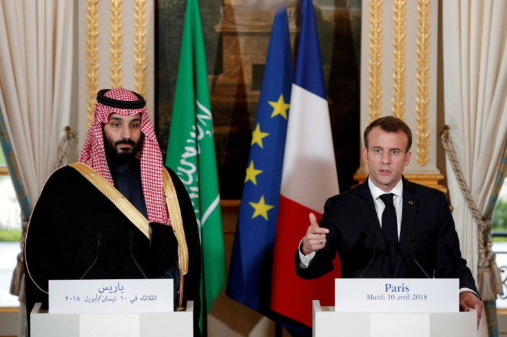 French President Emmanuel Macron and Saudi Arabia's Crown Prince Mohammed bin Salman attend a press conference at the Elysee Palace in Paris, France, April 10, 2018. Yoan Valat/Pool via Reuters/File Photo