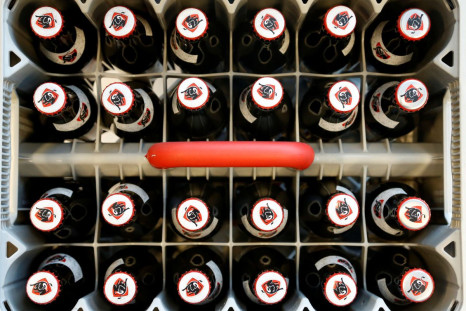 A rack of non-alcoholic Jupiler beer bottles is seen at the headquarters of Anheuser-Busch InBev in Leuven, Belgium March 1, 2018. 