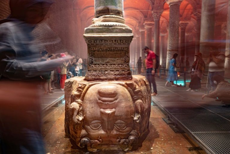 In accordance with legend, the Medusa head statue was carved upside down so as not to turn people who lock gazes with it to stone