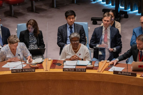 United States Ambassador to the United Nations, Linda Thomas-Greenfield reads a statement during a meeting of the United Nations Security Council about the maintenance of peace and security of Ukraine, at the U.N. headquarters in New York City, U.S., July
